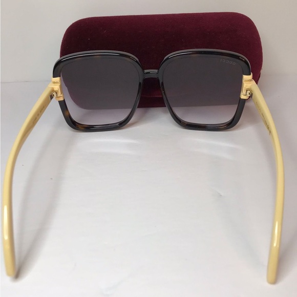 New Authentic GUCCI GG1066S 004 SQUARE SUNGLASSES IN TORTOISE IVORY - Picture 10 of 16